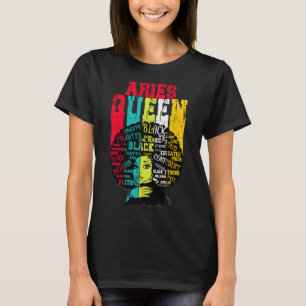 Aries Queen Aries Pride Black Woman Afro Horoscop T-Shirt
