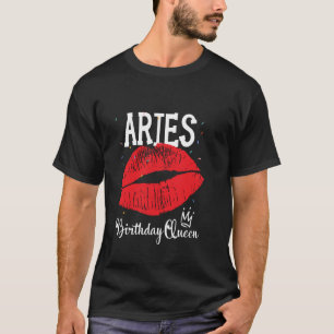 Aries Queen Red Lips Zodiac Birthday Queen Womens T-Shirt