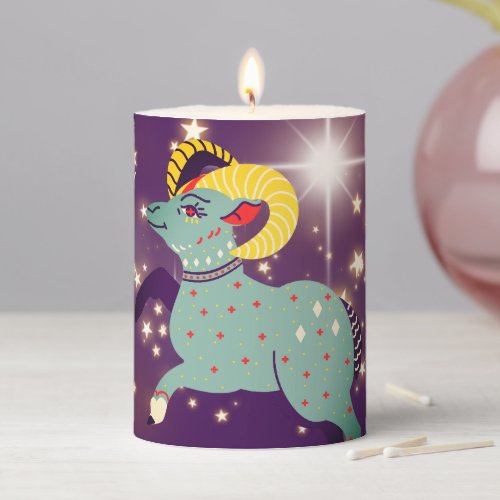 Aries ram astrology zodiac birth sign personalized pillar candle