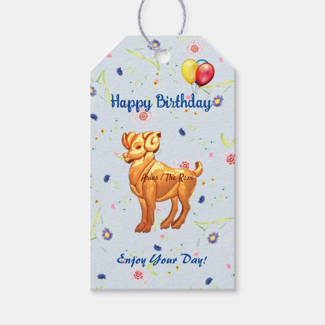 Aries Ram Birthday Gift Tags (Front)