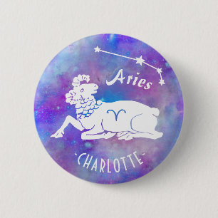 Aries Ram Constellation Stars Custom Name Birthday Button