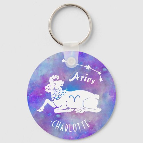 Aries Ram Constellation Stars Custom Name Birthday Keychain