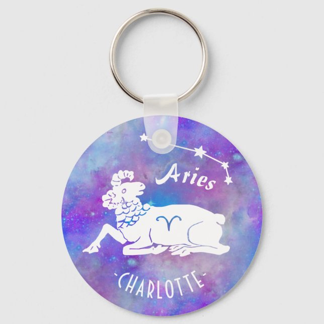 Aries Ram Constellation Stars Custom Name Birthday Keychain (Front)