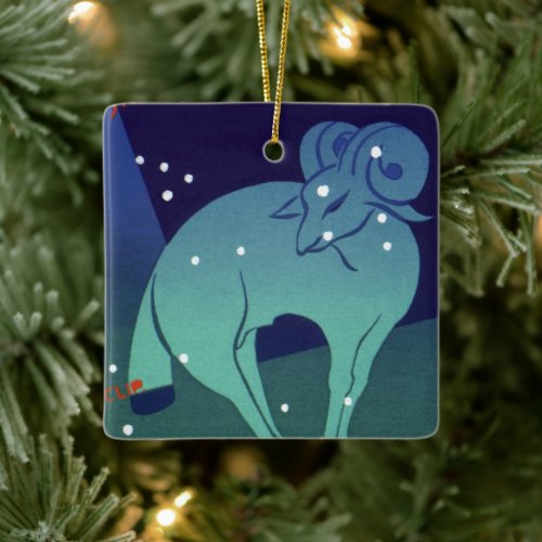 Aries Ram Constellation Vintage Zodiac Astrology Ceramic Ornament