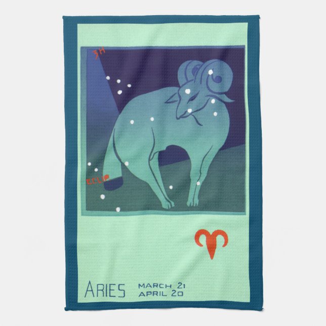 Aries Ram Constellation, Vintage Zodiac Astrology Kitchen Towel (Vertical)