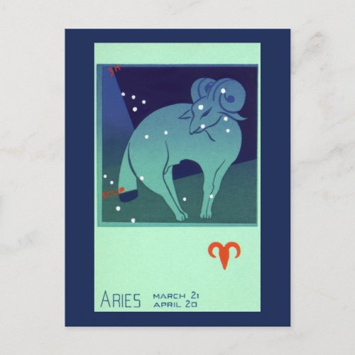 Aries Ram Constellation Vintage Zodiac Astrology Postcard