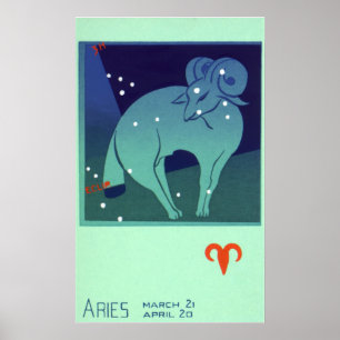 Aries Ram Constellation, Vintage Zodiac Astrology Poster