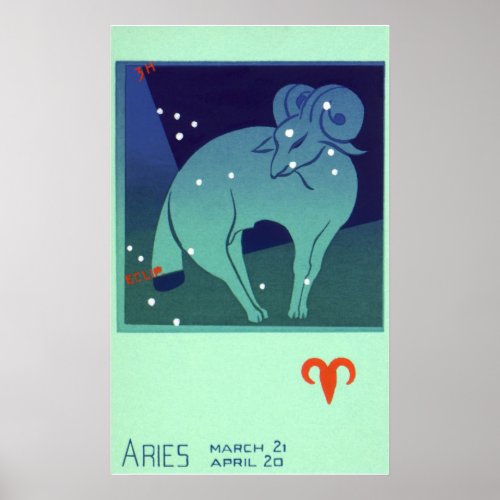 Aries Ram Constellation Vintage Zodiac Astrology Poster