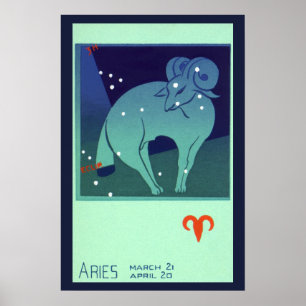 Aries Ram Constellation, Vintage Zodiac Astrology Poster