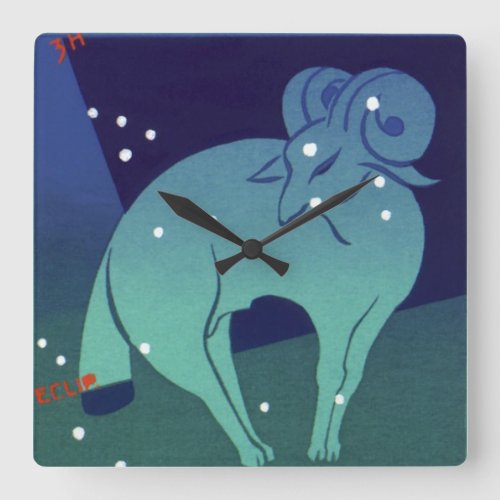 Aries Ram Constellation Vintage Zodiac Astrology Square Wall Clock