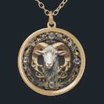 Aries Ram, Diamond and Gold Personalized Gold Plated Necklace<br><div class="desc">A gift for Aries: a beautiful and intricate art nouveau style personalized necklace,  depicting a sculpted ram with gold and diamond accents. Little Aries symbols adorn the gems. The word "Aries" can be personalized or kept as-is.</div>