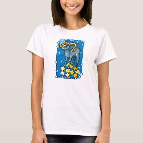 Aries ram in the Night Sky with Stars T_Shirt
