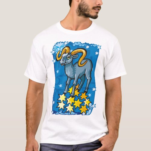 Aries ram in the Night Sky with Stars T_Shirt