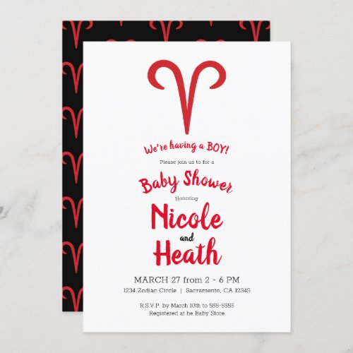 ARIES Ram Red Astrology Zodiac Spring Baby Shower  Invitation