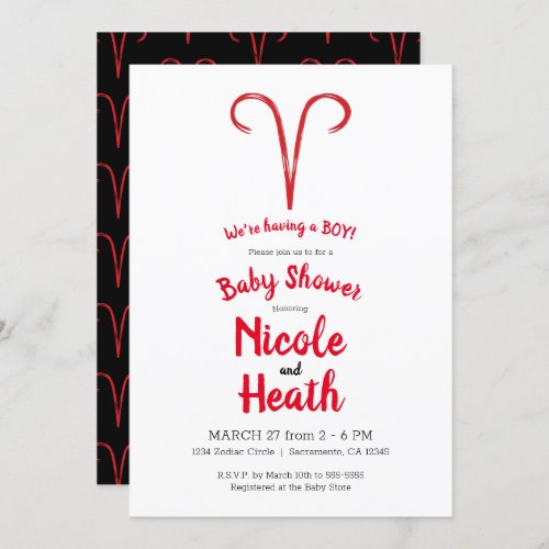 ARIES Ram Red Zodiac Spring Astrology Baby Shower Invitation