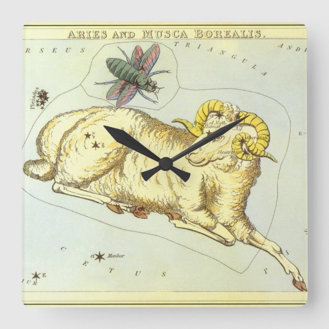 Aries Ram, Vintage Constellation, Urania's Mirror Square Wall Clock (Front)
