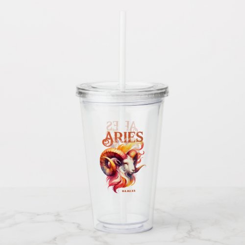 Aries Ram Watercolor Zodiac Sign Birthday Acrylic Tumbler