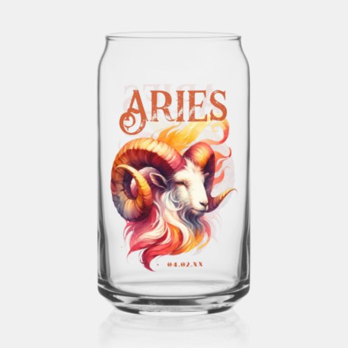 Aries Ram Watercolor Zodiac Sign Birthday Can Glass