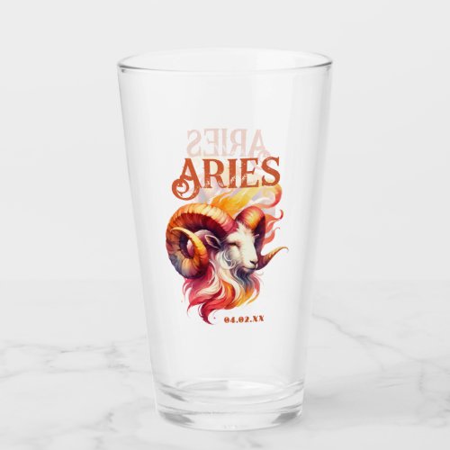 Aries Ram Watercolor Zodiac Sign Birthday Glass
