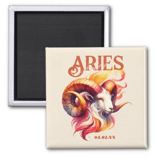 Aries Ram Watercolor Zodiac Sign Custom Birth Date Magnet
