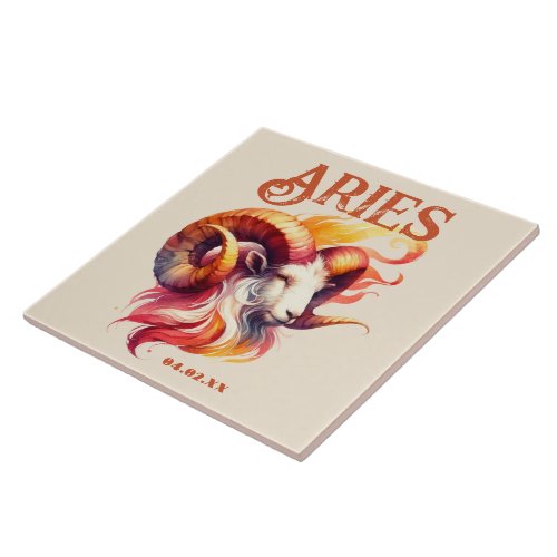 Aries Ram Watercolor Zodiac Sign Custom Birthday Ceramic Tile