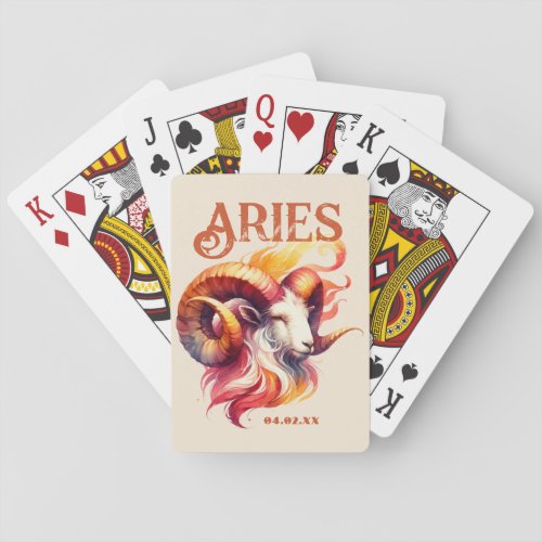 Aries Ram Watercolor Zodiac Sign Custom Birthday Playing Cards