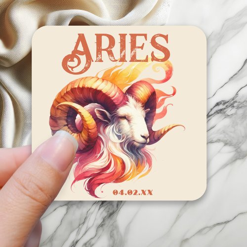 Aries Ram Watercolor Zodiac Sign Custom Birthday Square Sticker