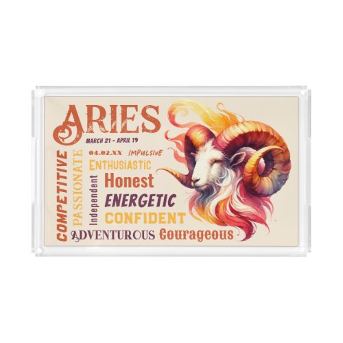 Aries Ram Watercolor Zodiac Sign Traits Birthday Acrylic Tray