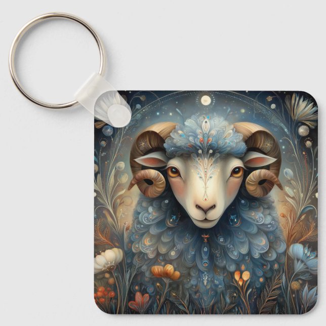 Aries Ram Zodiac Astrology Celestial Birthday Keychain (Front)