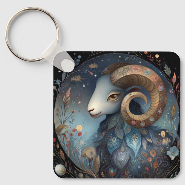 Aries Ram Zodiac Astrology Mystical Birthday Keychain (Front)