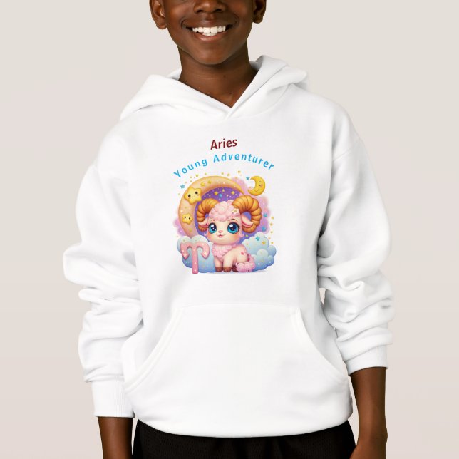 Aries Ram Zodiac Kids Fleece Hoodie Sweatshirt (Front)