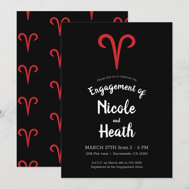 Aries Ram Zodiac March April Astrology Engagement  Invitation (Front/Back)
