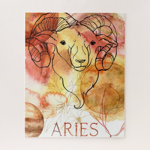 Aries Ram zodiac red gold planets flowers Jigsaw Puzzle