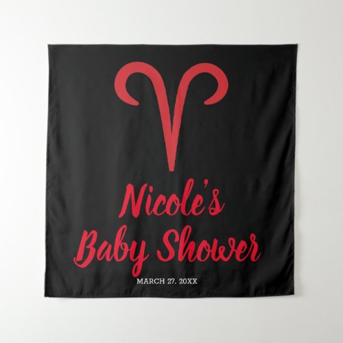 ARIES Red Black Astrology Zodiac Party Backdrop
