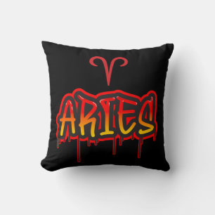 ARIES Red Drip Astrology Zodiac March April Throw Pillow
