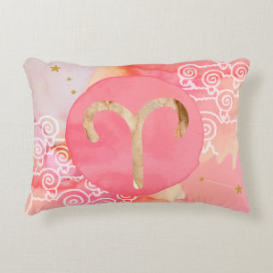 Aries Red Watercolour Astrology Zodiac Sign Traits Accent Pillow