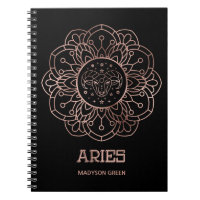 Aries Rose Gold Mandala Zodiac Sign Custom Notebook