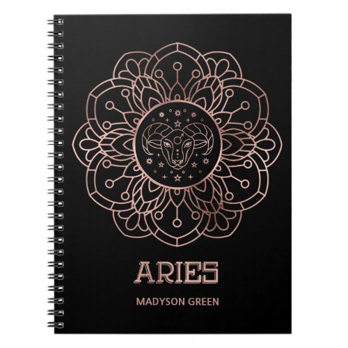 Aries Rose Gold Mandala Zodiac Sign Custom Notebook