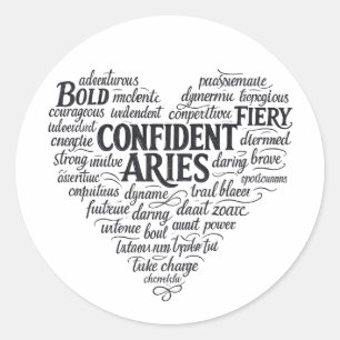 Aries Round Sticker Zodiac Word Cloud