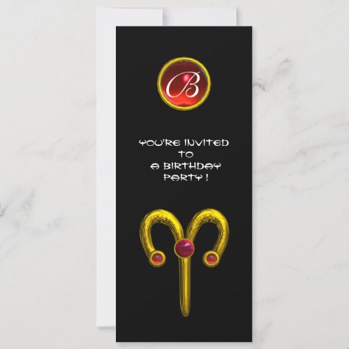 ARIES RUBY MONOGRAM  bright yellow black red Invitation