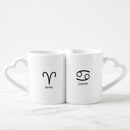 Aries sheep and Cancer Crab Zodiacs Astrology Coffee Mug Set