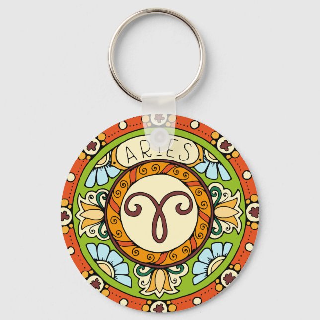 Aries sign colorful mandala keychain (Front)