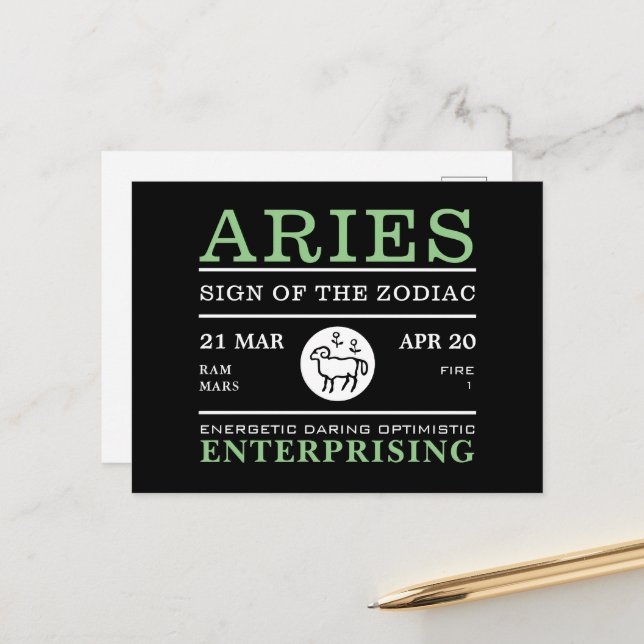 Aries Sign of the Zodiac, Astrological Postcard (Front/Back In Situ)