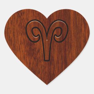 Aries Sign on Mahogany like print decor Heart Sticker