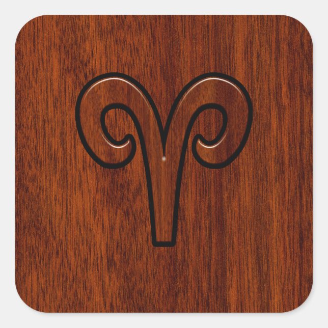 Aries Sign on Mahogany like print decor Square Sticker (Front)