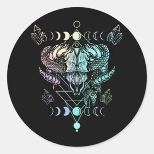 Aries Skull Snake Wicca Occult Crescent Moon Goth Classic Round Sticker