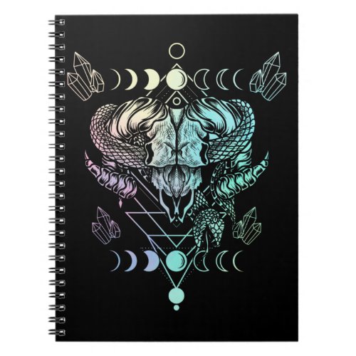 Aries Skull Snake Wicca Occult Crescent Moon Goth Notebook