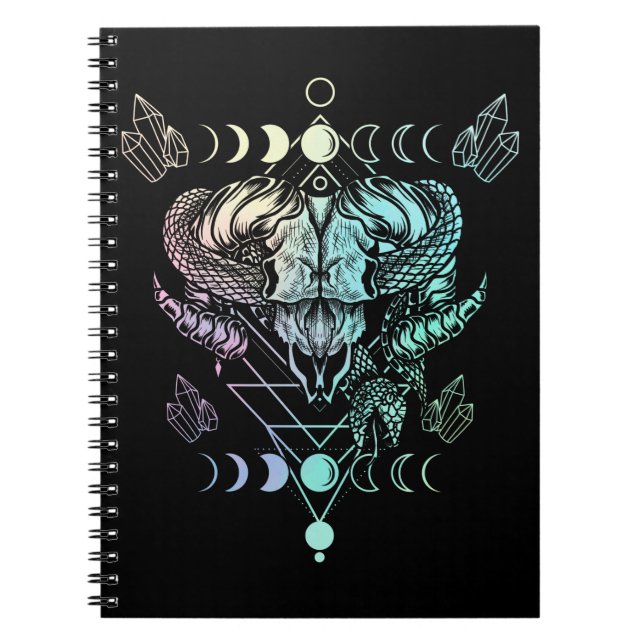 Aries Skull Snake Wicca Occult Crescent Moon Goth Notebook (Front)