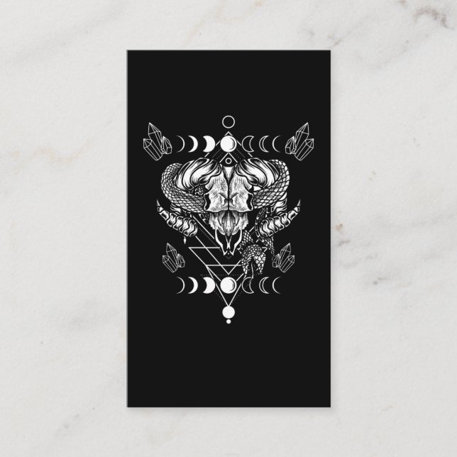Aries Skull Wicca Occult Crescent Moon Witchcraft Business Card (Front)