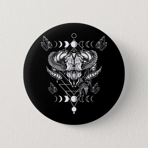 Aries Skull Wicca Occult Crescent Moon Witchcraft Button